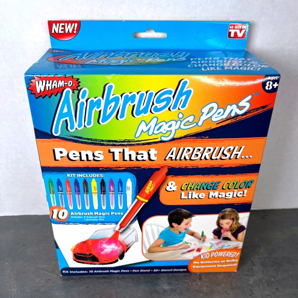 WHAM-O Airbrush Magic Pens‎ Art Kit Color Changing Stencils New Factory Sealed